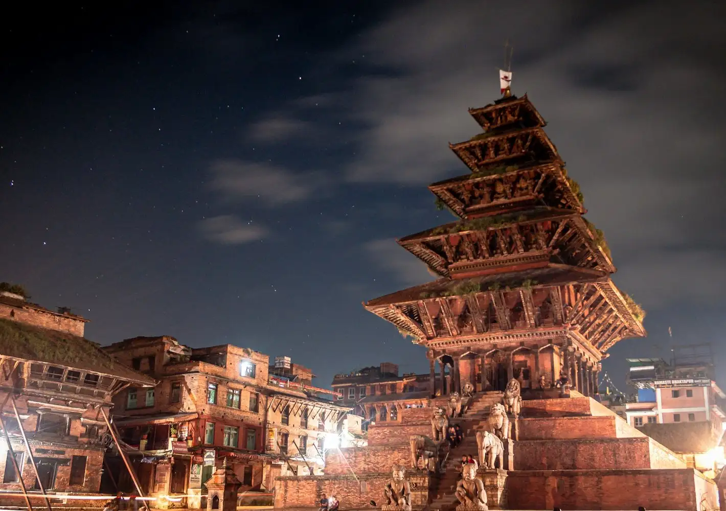 Nyatapola temple in Bhaktapur under a night sky